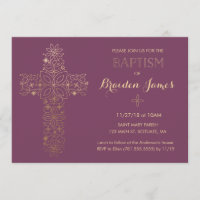Baptism, Christening Invitation - Gold Cros Invite
