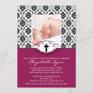 Baptism Christening Invitations Photo Black Damask