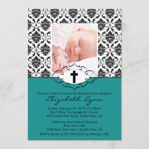 Baptism Christening Invitations Photo Damask