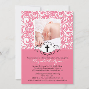 Baptism Christening Invitations Photo Pink Swirls