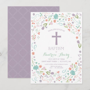 Baptism, Christening Invite - Flowers, Cross