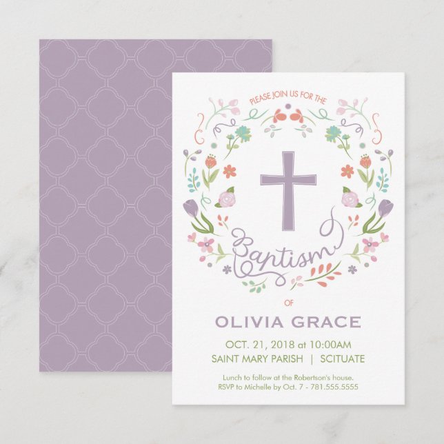 Baptism, Christening Invite for Girl - Customize (Front/Back)
