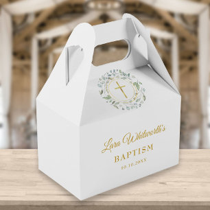 Baptism Christening Laurel Garland Gold Script Favor Box