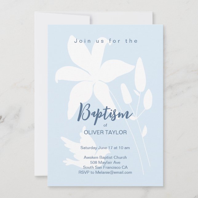 Baptism Christening Lily flower Invitation (Front)