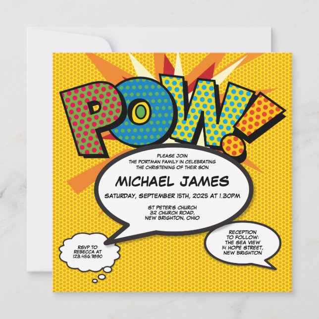 Baptism Christening Modern Comic Book Pop Art  Invitation (Front)