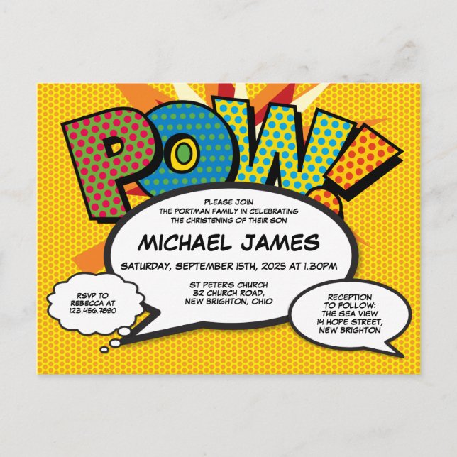 Baptism Christening Modern Fun Speech Bubbles Invitation Postcard (Front)