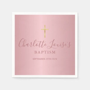 Baptism Christening Modern Rose Gold Script Napkin
