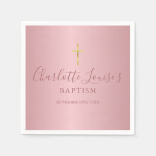Baptism Christening Modern Rose Gold Script Napkin