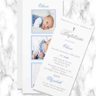 Baptism   Christening  Photo Baby Blue Invitation