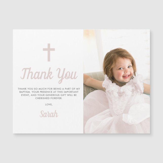 Baptism Christening Photo Magnet Thank You Card (Front)