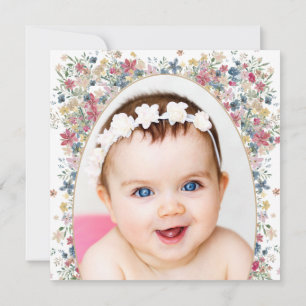 Baptism Christening Photo Modern Field Flowers Invitation