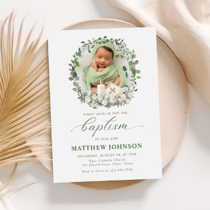 Baptism Christening Photo Roses Floral  Invitation