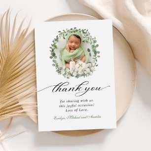 Baptism Christening Photo Roses Floral Thank You Card