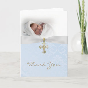 Baptism Christening Photo Thank You Card for a Boy