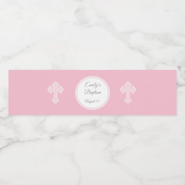 Baptism Christening Pink Bottle Wrapper Girl Water Bottle Label (Single Label)