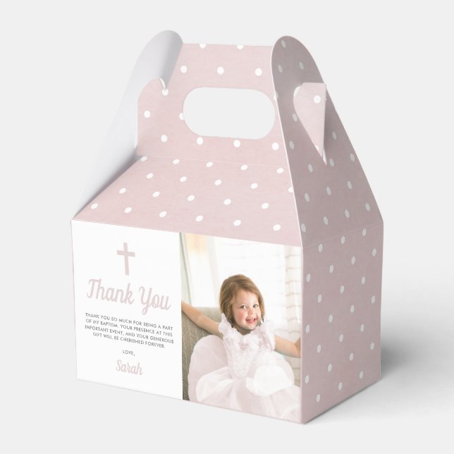 Baptism Christening Religious Pink Girl Photo Favor Box (Front Side)