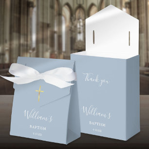 Baptism Christening Signature Script Dusty Blue Favor Box