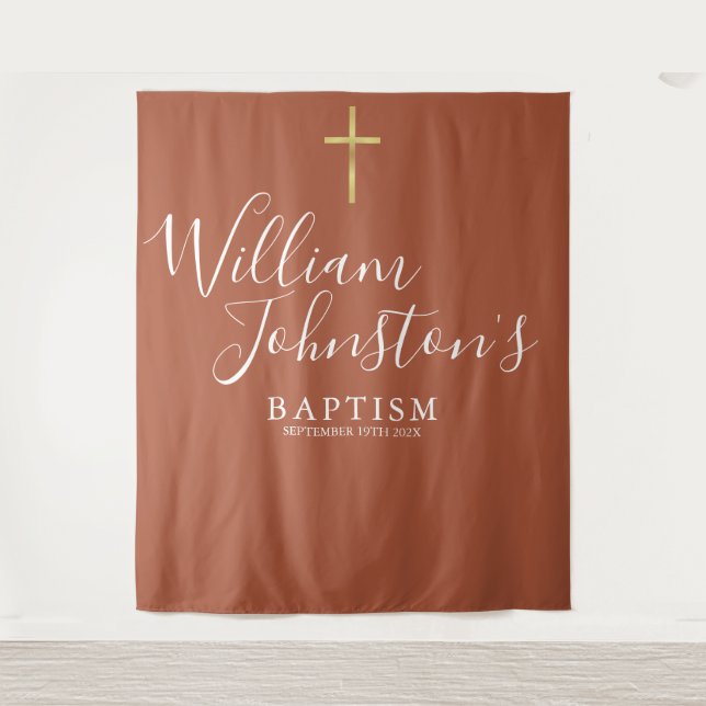 Baptism Christening Terracotta Photo Backdrop Tapestry (Front)