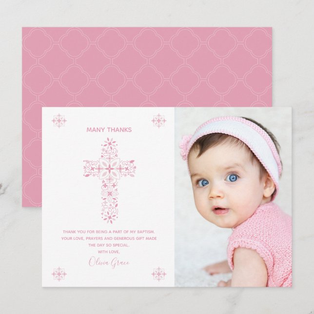 Baptism, Christening Thank You Card w/ Photo (Front/Back)