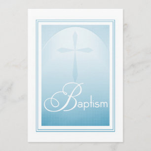 Baptism Christian Cross in Blue Invitation