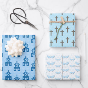 Baptism Church Cross Wings Wrapping Paper Sheet