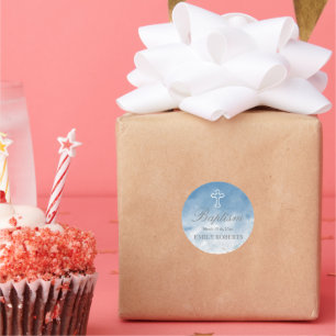 baptism ciel bleu élégant monogramme autocollant