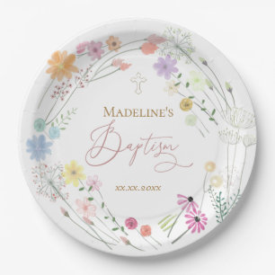 Baptism colorful wildflowers wreath paper plate