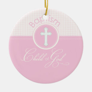 Baptism Congratulations Pink, Round Gifts Ceramic Ornament