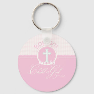 Baptism Congratulations Pink, Round Gifts Keychain