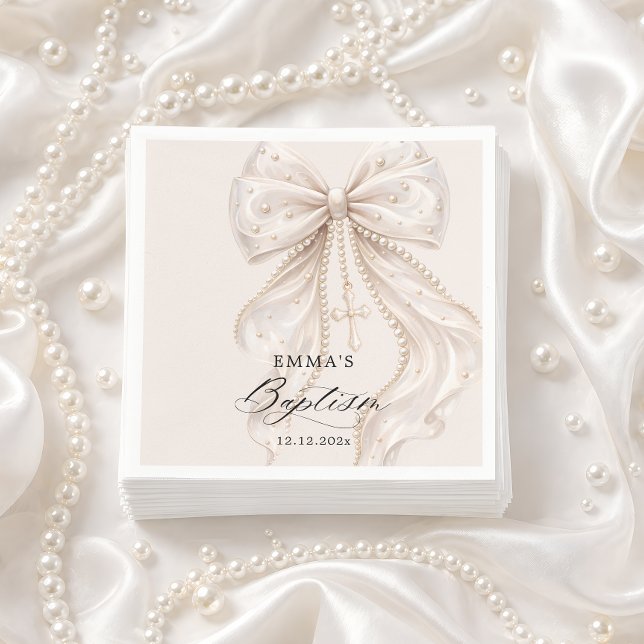 Baptism Coquette Bow with Pearl Napkin (Creator Uploaded)