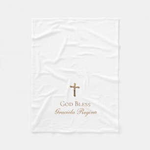 Baptism Cross Gold Crucifix Fleece Blanket