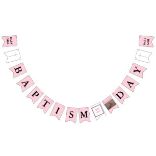 Baptism Cross Pink Black Photo Bunting Flags