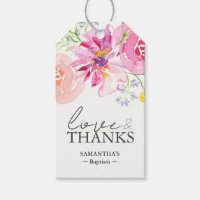 Baptism Custom Favour Tags Watercolor Flowers