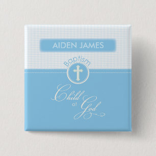 Baptism, Custom Name,  Blue Child of God 2 Inch Square Button