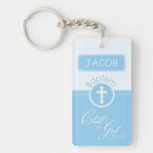 Baptism, Custom Name, Blue Child of God Keychain
