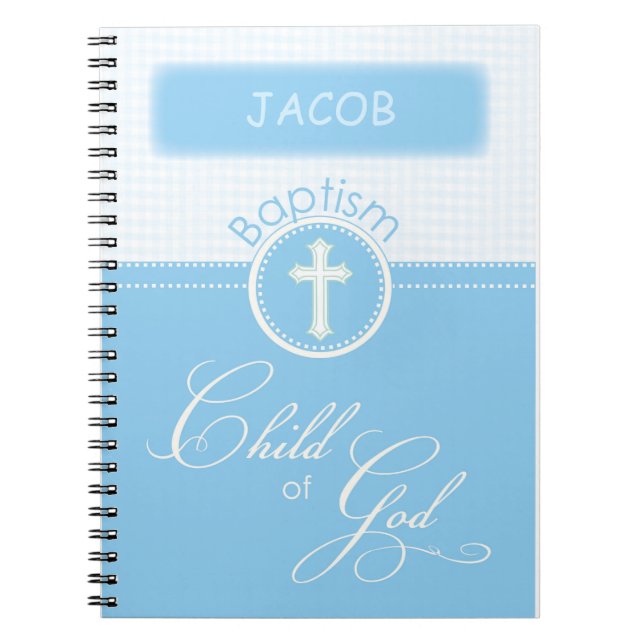 Baptism, Custom Name, Blue Child of God Notebook (Front)