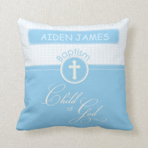 Baptism, Custom Name, Blue Child of God Throw Pillow