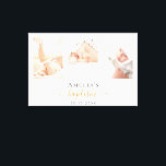 Baptism custom photo modern boy girl  canvas print<br><div class="desc">For an elegant baptism,  gender neutral.  A chic white background. Personalize and add 3 vertical sized photos,  the name of the child and the date of the baptism. Black and golden letters.</div>