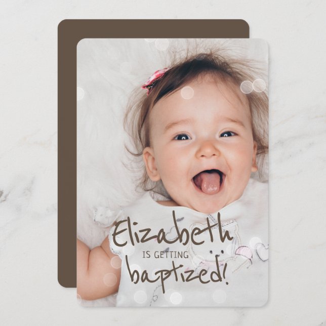 Baptism | Custom Photo with Fairy Lights Invitation (Front/Back)