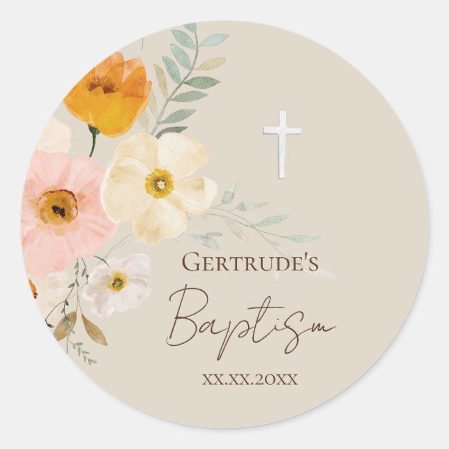Baptism delicate bouquet   classic round sticker (Front)