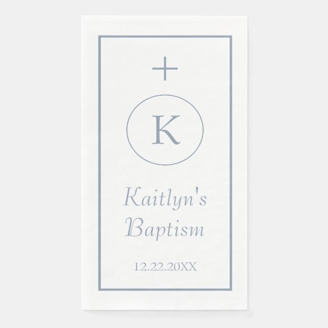 Baptism Dusty Blue Monograms Custom Name Colour Napkin (Front)