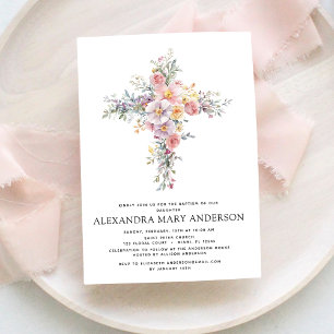 Baptism Dusty Pink Rose Greenery Eucalyptus Invitation