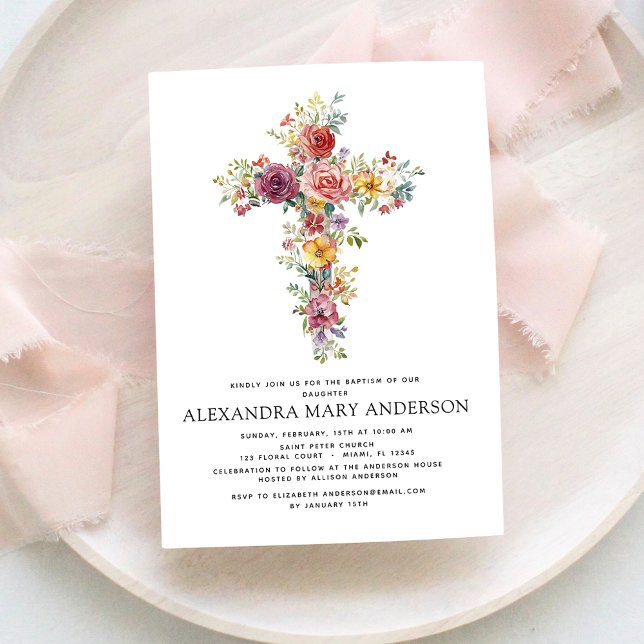 Baptism Dusty Pink Rose Greenery Eucalyptus Invitation (Creator Uploaded)