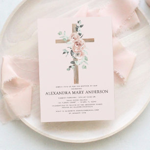 Baptism Dusty Pink Rose Greenery Eucalyptus Invitation