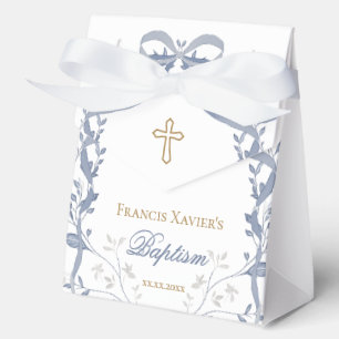 Baptism elegant blue bow favor box