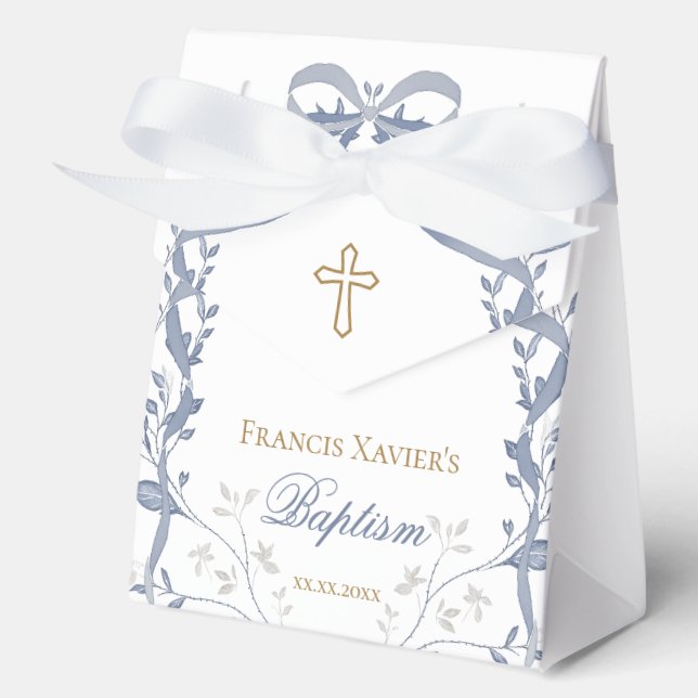 Baptism elegant blue bow favor box (Front)