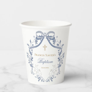 Baptism elegant blue bow paper cups