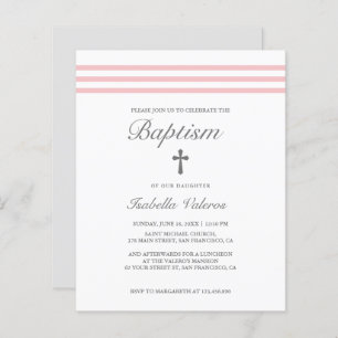 BAPTISM Elegant Striped pastel Pink Grey Cross
