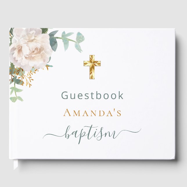 Baptism eucalyptus greenery floral custom photo guest book (Front)