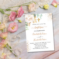 Baptism eucalyptus greenery rose gold floral
